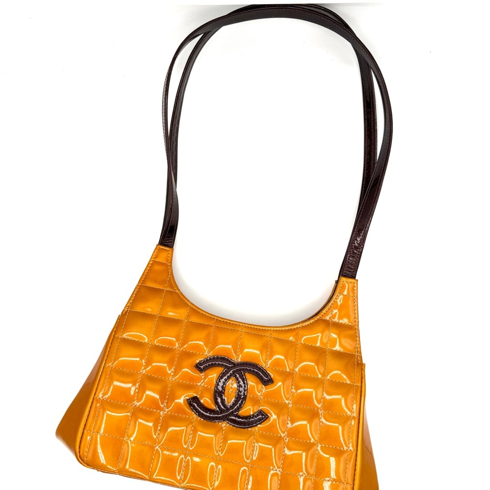 Chanel RARE Orange Patent Leather Chocolate Bar Shoulder Bag